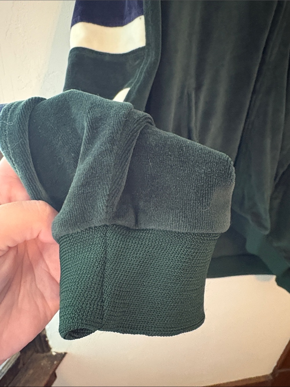 Billblass Green, Navy & Cream Velour Zip Jacket Hoodie - Picture 4 of 9
